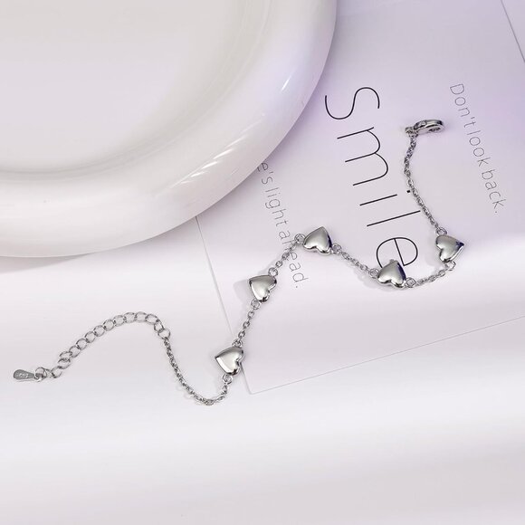 Women's Adjustable Silver Heart Charm Bracelet - Lightweight & Durable Design - Picture 5 of 7
